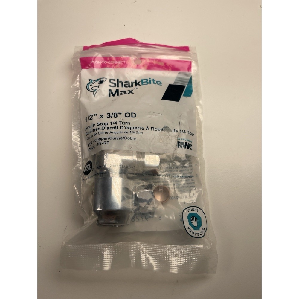 SharkBite Max UR23036 Ball Valve 1/2 x 3/8 in Angle Stop 1/4 Turn